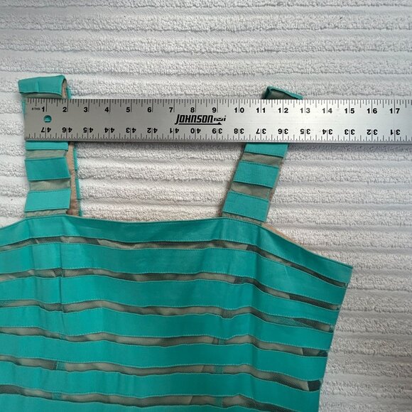 Adrianna Papell Womens Aqua Striped Sheer Overlay Sleeveless A-Line Dress Size 8 - Picture 6 of 9